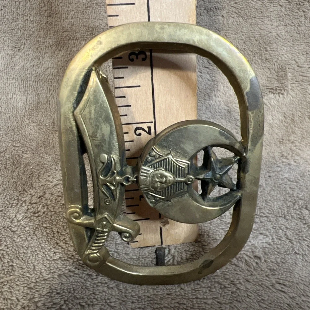 Vintage 1980 Shriners Mason Crescent Scimitar Solid Brass Belt Buckle Baron 6204